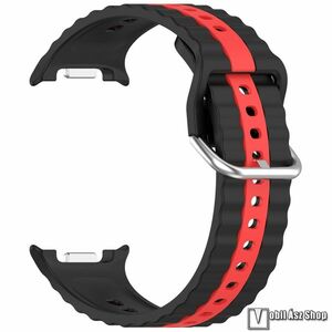 Samsung Galaxy Watch8 44mm, 40mm, Watch8 Classic, Okosóra szíj, Szilikon, Csat, Bordázott minta, 93+122mm hosszú, Fekete, Piros kép