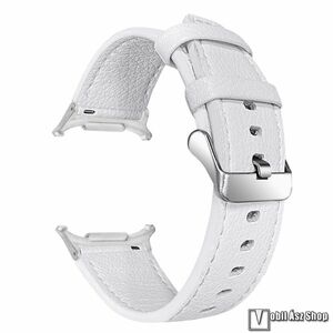 Samsung Galaxy Watch8 44mm, 40mm, Watch8 Classic, Okosóra szíj, Valódi marhabőr, Fekete csat, 125+75mm hosszú, Fehér kép
