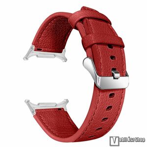 Samsung Galaxy Watch8 44mm, 40mm, Watch8 Classic, Okosóra szíj, Valódi marhabőr, Fekete csat, 125+75mm hosszú, Piros kép