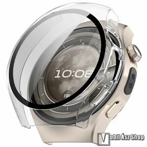 Huawei Watch 5 46mm, Okosóra műanyag védőtok, Keret, 9H edzett üvegfólia, Átlátszó kép
