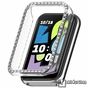 Honor Band 10, Okosóra műanyag védőtok, Keret, Bumper, Strasszkővel díszített, Átlátszó kép