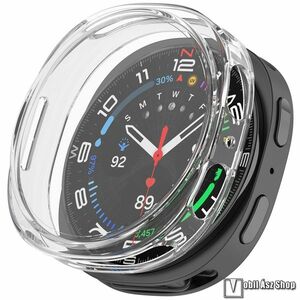 Samsung Galaxy Watch8 44mm, Okosóra szilikon védőtok, Keret, Szilikon előlapvédő is, Galvanizált, Átlátszó kép
