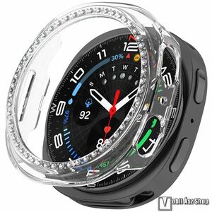 Samsung Galaxy Watch8 40mm, Okosóra műanyag védőtok, Keret, Bumper, Strasszkővel díszített, Átlátszó kép
