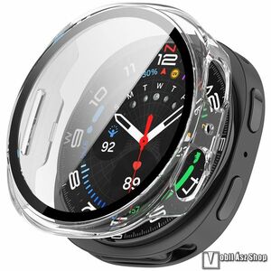Samsung Galaxy Watch8 44mm, Okosóra műanyag védőtok, Keret, 9H edzett üvegfólia, Átlátszó kép