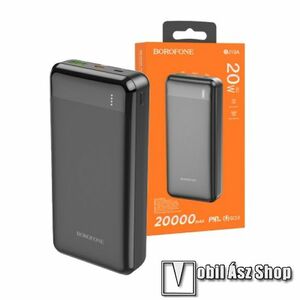 Hoco Borofone power bank, Vésztöltő, 1 x USB-A, 1 x microUSB, 1 x USB-C aljzat, 20000mAh, 20W, PD 3.0, QC 3.0 gyorstöltő, LED kijelző, BJ19A, Fekete kép