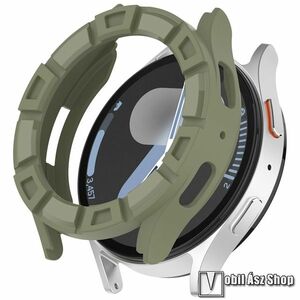 Samsung Galaxy Watch7 44mm, Okosóra szilikontok, Keret, Bumper, Ütésálló, Sötétzöld kép