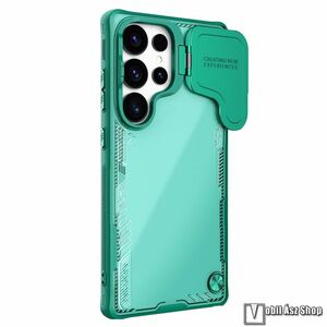Samsung Galaxy S25 Ultra, Nillkin Iceblade Prop telefontok, Kamera védő fedéllel, Ütésálló, Kitámasztható fém kameravédő fedél, Műanyag, Szilikon keret, Áttetsző, Zöld kép