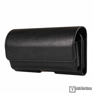 Univerzális fekvő tok, Övre fűzhető, Övcsipesz, PU bőr, Mágnespatent, 175 x 90 x 20mm + Kártyatartó + Extra zseb, Fekete kép