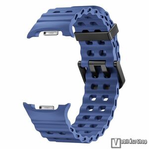 Samsung Galaxy Watch8 44mm, 40mm, Watch8 Classic, Okosóra szíj, Szilikon, Kéttüskés csat, 3D bordázott minta, Álltható méret, Zafírkék kép
