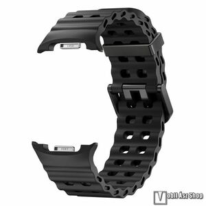 Samsung Galaxy Watch8 44mm, 40mm, Watch8 Classic, Okosóra szíj, Szilikon, Kéttüskés csat, 3D bordázott minta, Álltható méret, Fekete kép