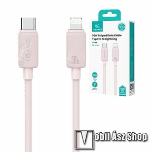 USAMS KY adatátviteli kábel, USB töltő, USB-C / Lightning csatlakozók, 3m hosszú, 30W, Törésgátló, PD gyorstöltés támogatás, SJ702, Rózsaszín kép