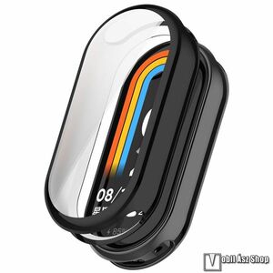 Xiaomi Smart Band 10 Ceramic, 9 Ceramic, 8, Okosóra szilikon védőtok, Keret, Szilikon előlapvédő is, Galvanizált, Fekete kép