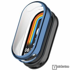 Xiaomi Smart Band 10 Ceramic, 9 Ceramic, 8, Okosóra szilikon védőtok, Keret, Szilikon előlapvédő is, Galvanizált, Kék kép