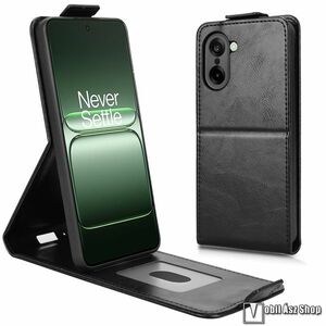OnePlus Nord CE5 5G, Telefontok, Lefelé nyíló flip, PU bőr, Mágneses zárófül, Bankkártyatartó, Kitámasztható, Fekete kép