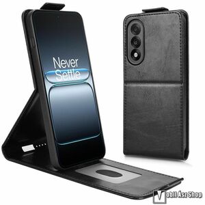 OnePlus Nord 5 5G, Ace 5 Ultra, Telefontok, Lefelé nyíló flip, PU bőr, Mágneses zárófül, Bankkártyatartó, Kitámasztható, Fekete kép
