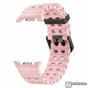 Samsung Galaxy Watch8 44mm, 40mm, Watch8 Classic, Okosóra szíj, Szilikon, Kéttüskés csat, 3D bordázott minta, Álltható méret, Világos rózsaszín kép