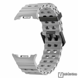 Samsung Galaxy Watch8 44mm, 40mm, Watch8 Classic, Okosóra szíj, Szilikon, Kéttüskés csat, 3D bordázott minta, Álltható méret, Szürke kép