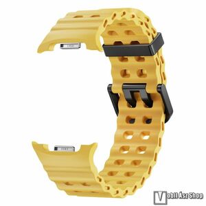 Samsung Galaxy Watch8 44mm, 40mm, Watch8 Classic, Okosóra szíj, Szilikon, Kéttüskés csat, 3D bordázott minta, Álltható méret, Sárga kép