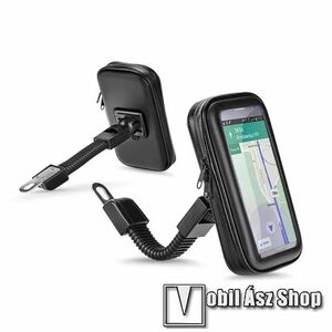 Motoros telefontartó, állvány, 360°-ban forgatható, Zipzáras bölcsővel, Vízálló, max 168x97mm méretű készülékekhez, 180mm hoszú kar, Fekete kép