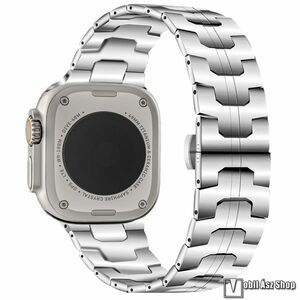 Okosóra szíj, Rozsdamentes acél, speciális pillangó csat, 190mm hosszú, Ezüst, Apple Watch Series 1, 2, 3 42mm, 4, 5, 6, SE 44mm, 7, 8, 9 45mm, 10 46mm, Ultra 49mm kép