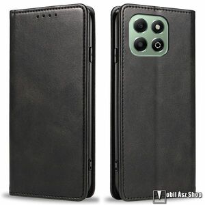 Honor X6b, Telefontok, Notesz, Oldalra nyíló, Asztali tartó, Rejtett mágneses záródás, Kártyazseb, PU bőr, Szilikon belső, Fekete kép