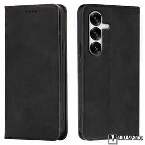 Samsung Galaxy S25 FE, Telefontok, Notesz, Oldalra nyíló, Asztali tartó, Rejtett mágneses záródás, Kártyazseb, PU bőr, Szilikon belső, Fekete kép