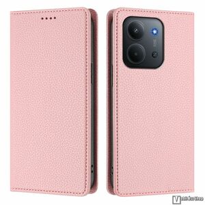 Xiaomi Redmi 15C 5G, 4G, Telefontok, Notesz, Oldalra nyíló, Asztali tartó, Rejtett mágneses záródás, Kártyazseb, RFID védelem, PU bőr, Szilikon belső, Rózsaszín kép