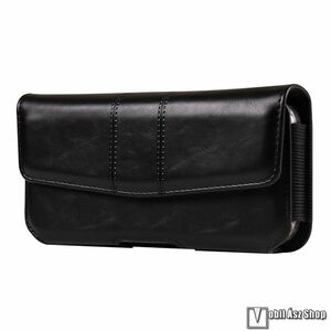 Univerzális fekvő tok, Övre fűzhető, Övcsipesz, PU bőr, Mágnespatent, Gumis, 170 x 85 x 18mm, Fekete kép