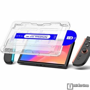 Nintendo Switch 2, Előlapvédő karcálló edzett üveg, Üvegfólia, 9H, 0, 3mm, Sík részre, Felhelyező keret, Átlátszó kép