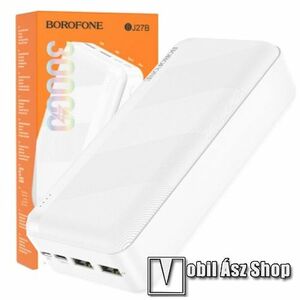 Hoco Borofone power bank, Vésztöltő, 2 x USB-A, 1 x microUSB, 1 x USB-C aljzat, 30000mAh, 10W, LED kijelző, BJ27B, Fehér kép