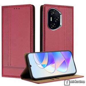 Honor 400, Telefontok, Notesz, Asztali tartó, Oldalra nyíló, Rejtett mágneses záródás, Bankkártyatartó, PU bőr, Szilikon belső, Varrás minta, Piros kép