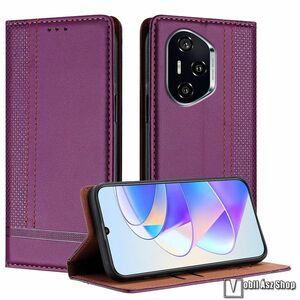 Honor 400, Telefontok, Notesz, Asztali tartó, Oldalra nyíló, Rejtett mágneses záródás, Bankkártyatartó, PU bőr, Szilikon belső, Varrás minta, Lila kép