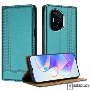 Honor 400, Telefontok, Notesz, Asztali tartó, Oldalra nyíló, Rejtett mágneses záródás, Bankkártyatartó, PU bőr, Szilikon belső, Varrás minta, Zöld kép