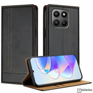 Honor 400 Smart, X7d 5G, Telefontok, Notesz, Asztali tartó, Oldalra nyíló, Rejtett mágneses záródás, Bankkártyatartó, PU bőr, Szilikon belső, Varrás minta, Fekete kép