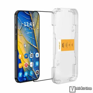 Samsung Galaxy A56 5G, A36 5G, ENKAY HAT PRINCE EasyInstall előlapvédő karcálló edzett üvegfólia, 9H, A teljes felületén tapad, Felhelyező segédkeret, A teljes kijelzőt védi, Fekete kép