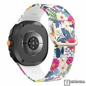 Samsung Galaxy Watch8 44mm, 40mm, Watch8 Classic, Okosóra szíj, Szilikon, Csat, 76+131mm hosszú, Virág minta kép