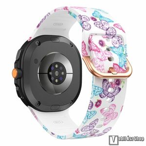 Samsung Galaxy Watch8 44mm, 40mm, Watch8 Classic, Okosóra szíj, Szilikon, Csat, 76+131mm hosszú, Pillangó minta kép