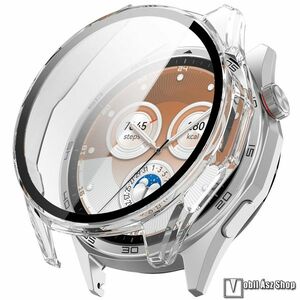 Huawei Watch GT 6 46mm, Okosóra műanyag védőtok, Keret, 9H edzett üvegfólia, Átlátszó kép