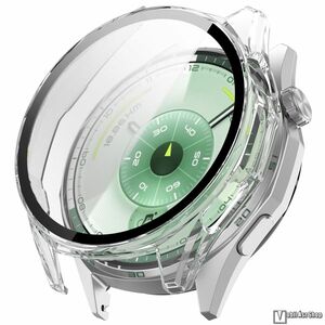 Huawei Watch GT 6 46mm, Okosóra műanyag védőtok, Keret, 9H edzett üvegfólia, Átlátszó kép