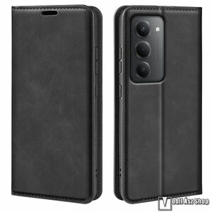 Xiaomi Redmi 15 5G, 4G, Slim telefontok, Notesz, Asztali tartó, Oldalra nyíló, Mágneses, Bankkártyatartó, PU bőr, TPU belső, Fekete kép
