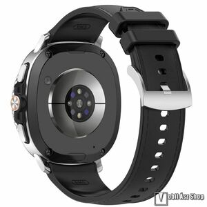 Samsung Galaxy Watch8 44mm, 40mm, Watch8 Classic, Okosóra szíj, Szilikon, PU bőr borítás, Csat, Sport, 136+95mm hosszú, Fekete kép