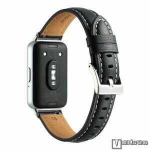 Samsung Galaxy Fit 3, Okosóra szíj, Valódi bőr, Csatos, 120+85mm hosszú, Fekete kép