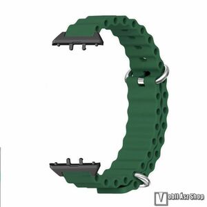 Samsung Galaxy Fit 3, Okosóra szíj, Szilikon, Csőszerkezetes struktúra, Csat, Állítható méret, Sötétzöld kép