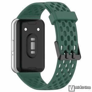 Samsung Galaxy Fit 3, Okosóra szíj, Szilikon, Csat, Lyukacsos, Légáteresztő, Sport, 121+94mm hosszú, Sötétzöld kép