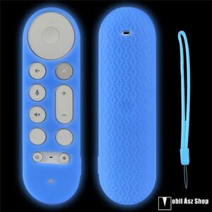 Google TV Streamer távirányitóhoz szilikon védőtok, Csúszásgátló, Csuklópánt, Fluraszkáló kék kép