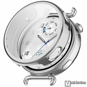Huawei Watch GT 6 41mm, Okosóra szilikon védőtok, Keret, Szilikon előlapvédő is, Galvanizált, Ezüst kép