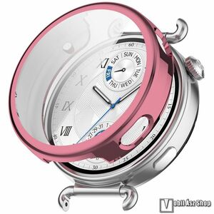 Huawei Watch GT 6 41mm, Okosóra szilikon védőtok, Keret, Szilikon előlapvédő is, Galvanizált, Rózsaszín kép
