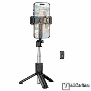 Hoco Borofone Graceful teleszkópos selfie bot és tripod állvány, 16-62cm-ig állítható nyél, 60–90mm-ig nyíló bölcső, Bluetooth kioldó, BY14, Fekete kép