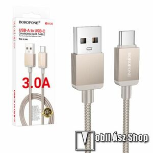 Hoco Borofone adatátviteli kábel, USB töltő, USB-A / USB-C csatlakozók, 3A, 15W, 1m hosszú, Szövettel bevont, BX120, Arany kép