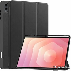 Samsung Galaxy Tab S11 Ultra, Tablet tok, Mappa, Oldalra nyíló, Trifold asztali tartó, Mágneses záródás, Szilikon belső, Ceruzatartó, PU bőr, Fekete kép